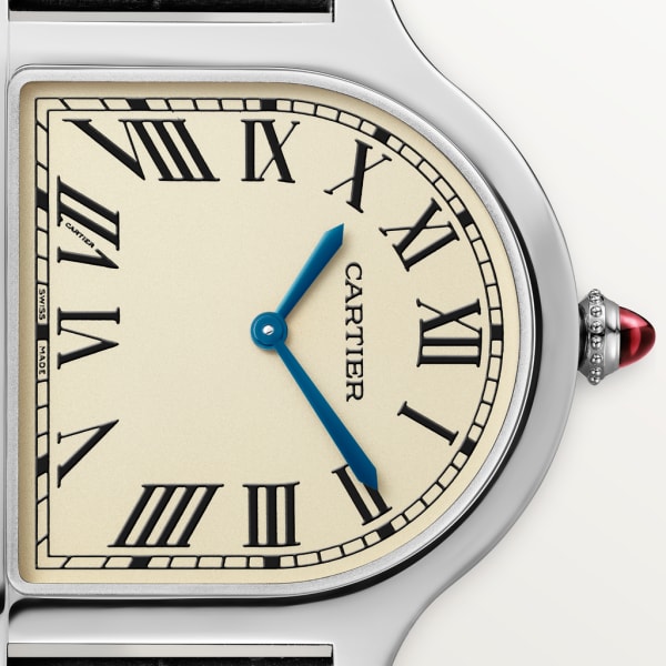 Cloche de Cartier watch Large model, hand-wound movement, platinum (950/1000), leather