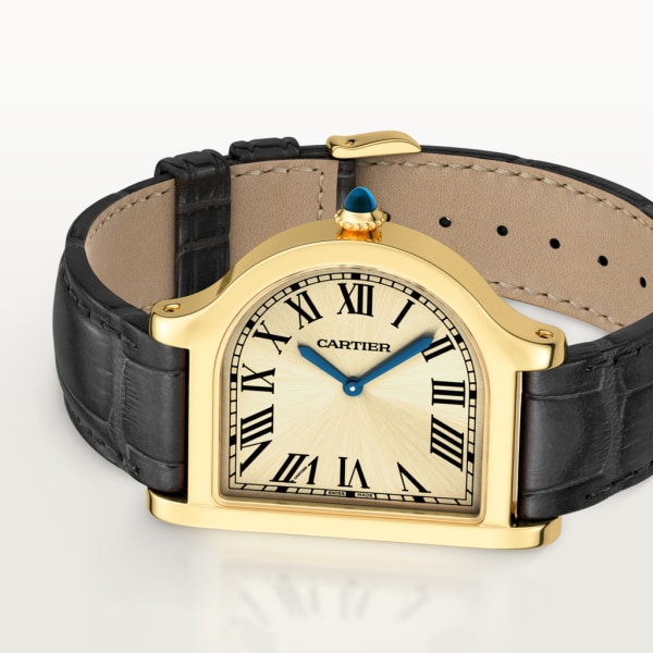 Cloche de Cartier watch Large model, hand-wound movement, 18K yellow gold, leather