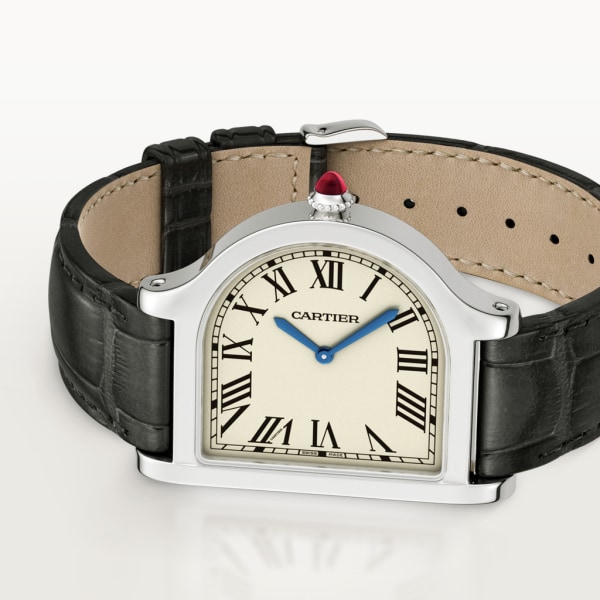 Cloche de Cartier watch Large model, hand-wound movement, platinum (950/1000), leather