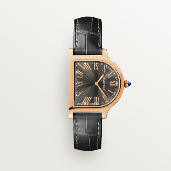 Cloche de Cartier watch Large model, hand-wound movement, 18K rose gold, leather