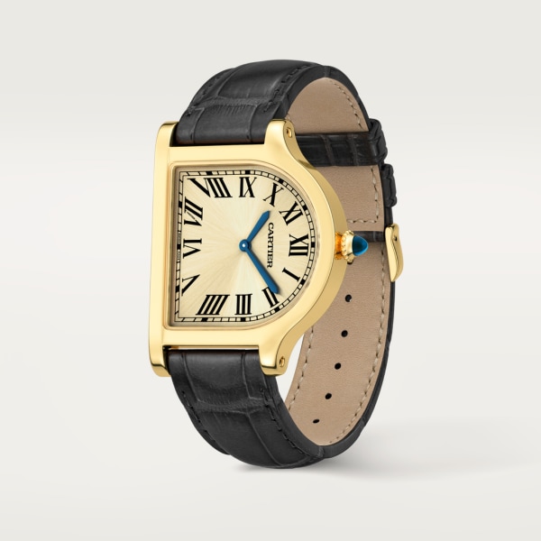 Cloche de Cartier watch Large model, hand-wound movement, 18K yellow gold, leather