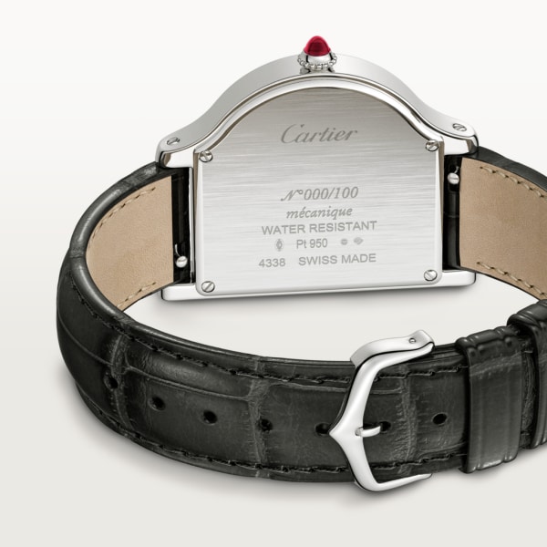 Cloche de Cartier watch Large model, hand-wound movement, platinum (950/1000), leather