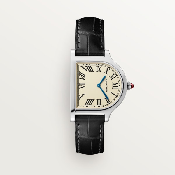 Cloche de Cartier watch Large model, hand-wound movement, platinum (950/1000), leather