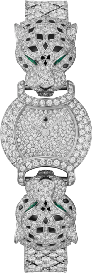 La Panthère de Cartier watch 22.2 mm, quartz movement, rhodium-finish white gold, diamonds, metal strap