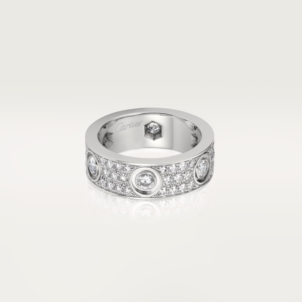 Love ring, classic model, paved, 6 diamondsWhite gold, diamonds