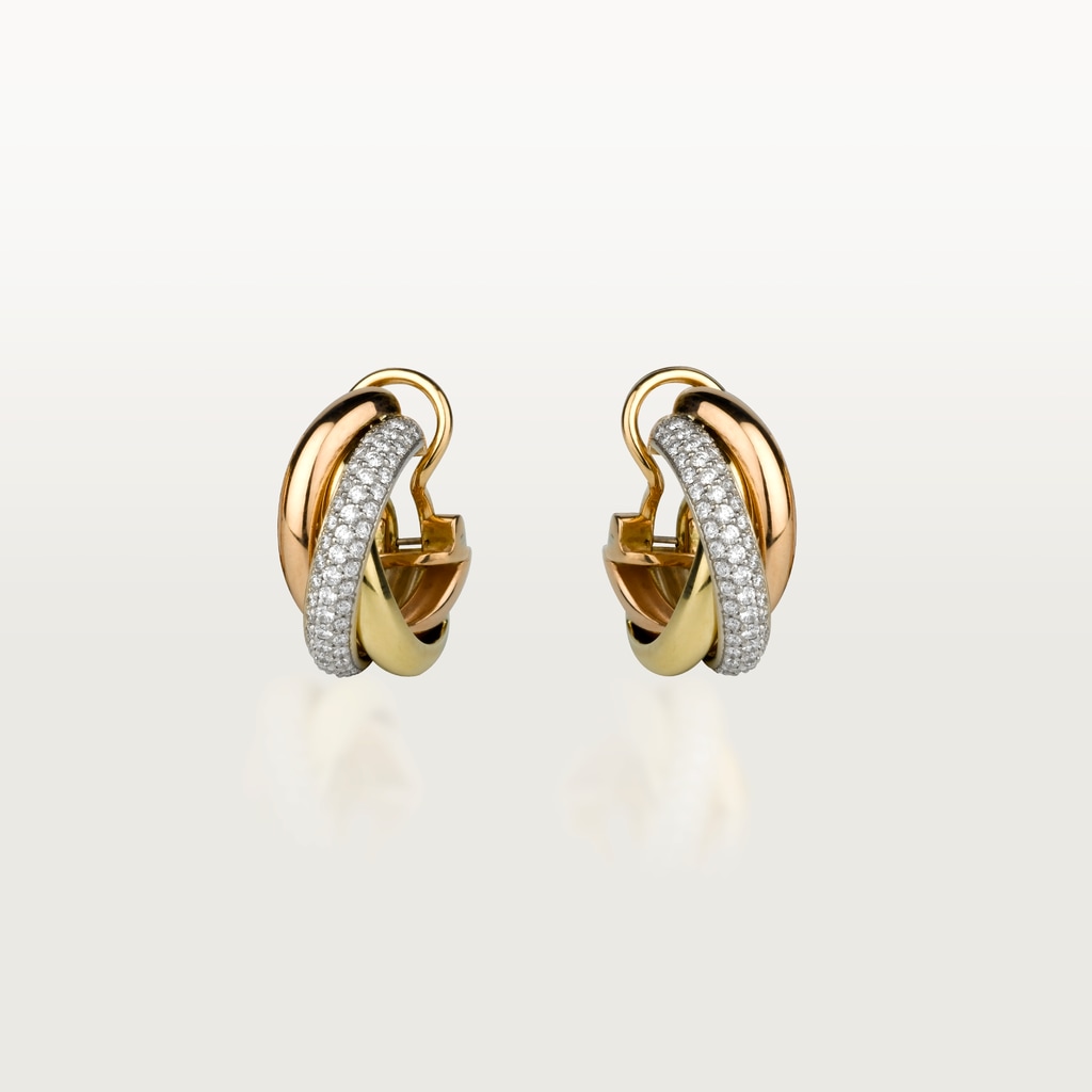 Trinity earrings, classic model, semi-pavedWhite gold, yellow gold, rose gold, diamonds