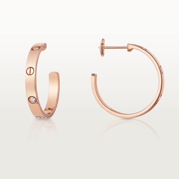 Love hoop earrings, medium model, 6 diamonds Rose gold, diamond