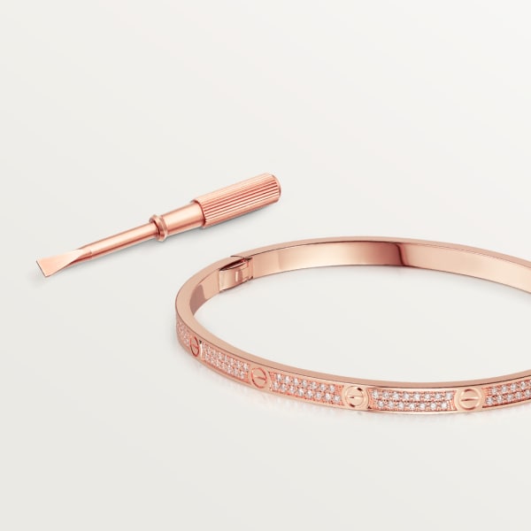 Love bracelet, small model, paved Rose gold, diamonds