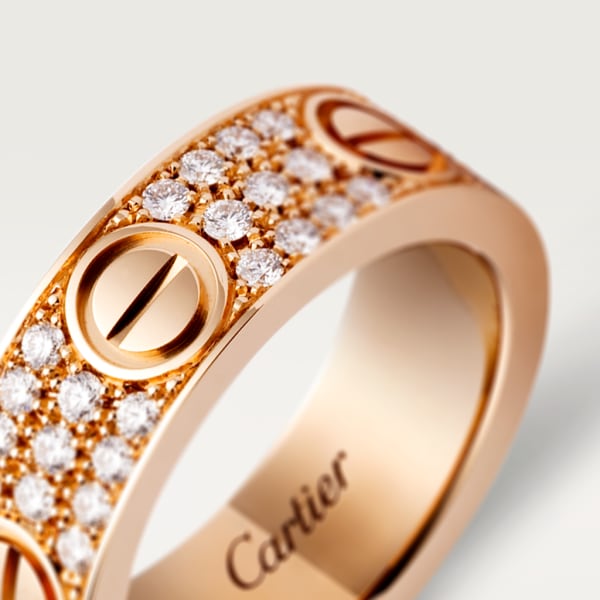 Love ring, classic model, paved Rose gold, diamonds