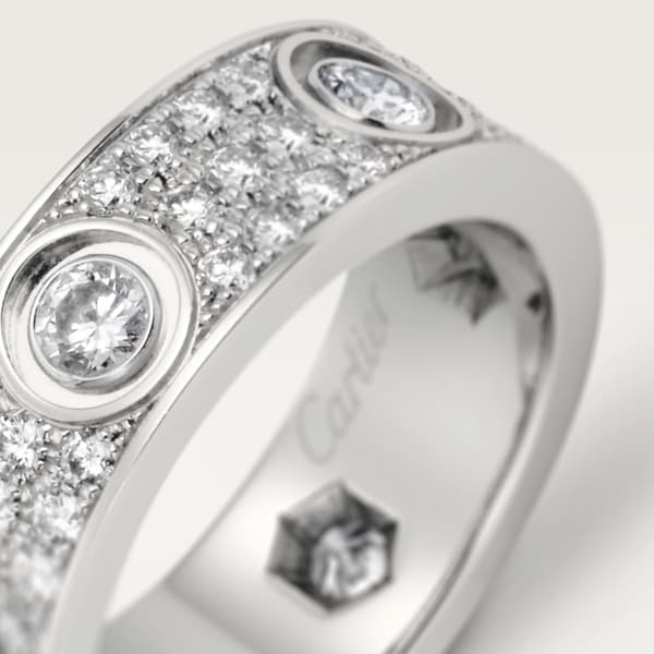 Love ring, classic model, paved, 6 diamonds White gold, diamonds