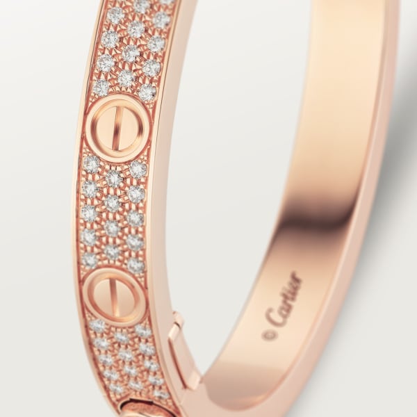 Love bracelet, classic model, paved Rose gold, diamonds