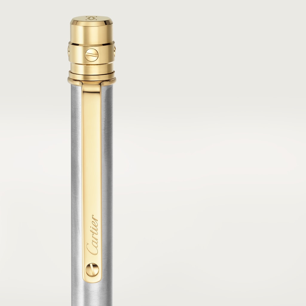 Santos de Cartier ballpoint penSmall model, brushed metal, palladium and gold finishes