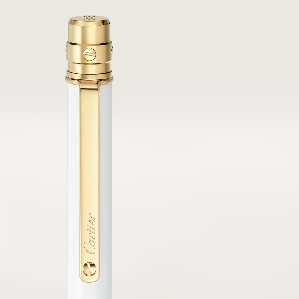 Santos de Cartier ballpoint penSmall model, white lacquer, gold finish