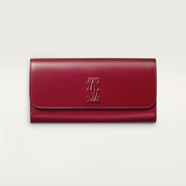 International wallet with flap, C de Cartier Cherry red calfskin, gold and cherry red enamel finish