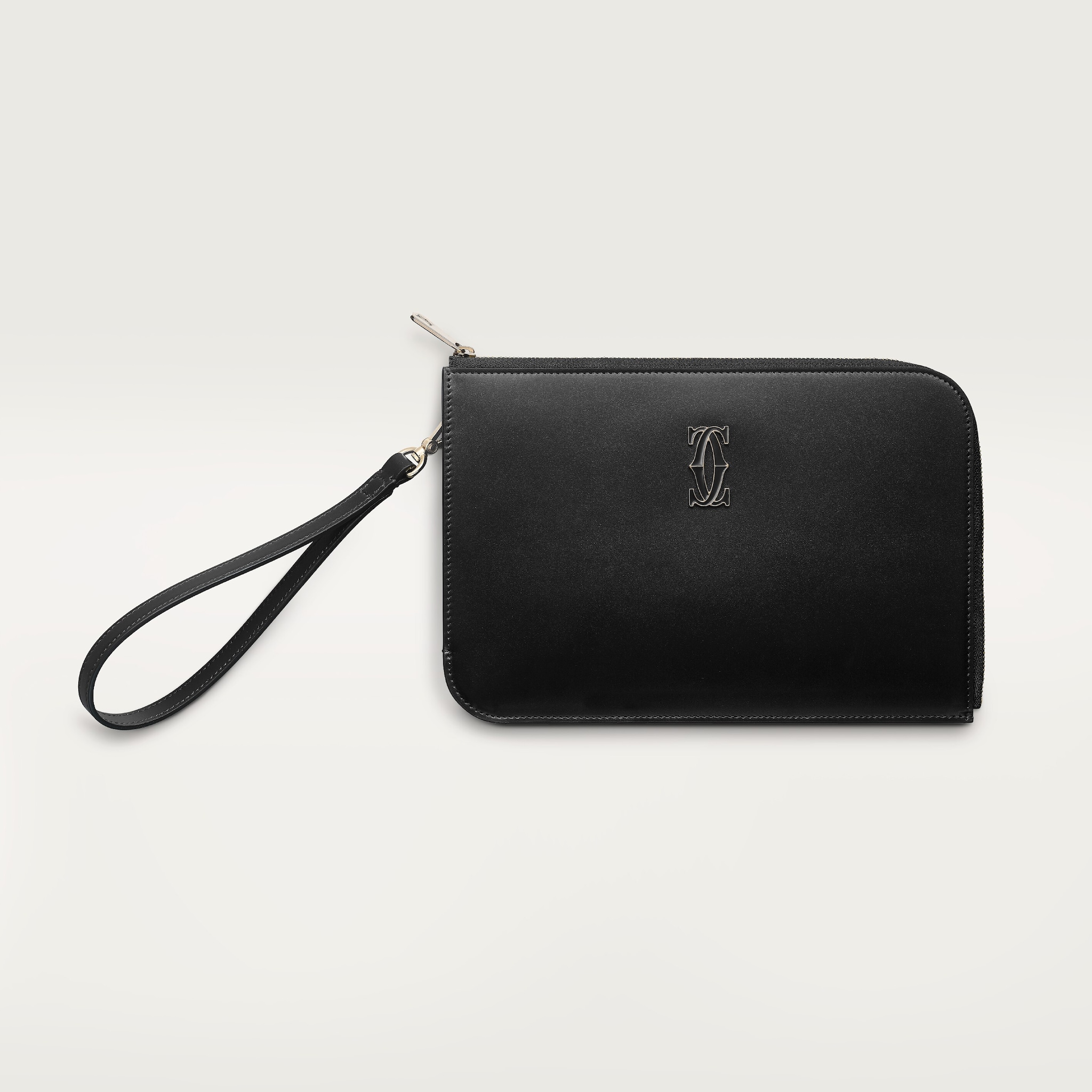 Pouch small model, C de CartierBlack calfskin, gold and black enamel finish