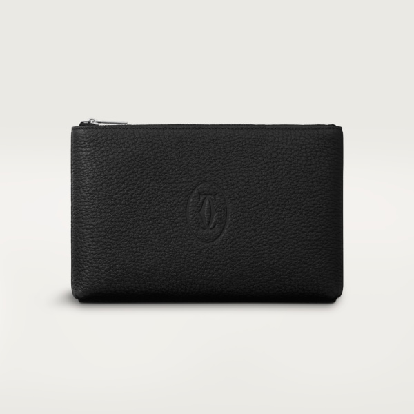 Pouch small model, Must de Cartier Black calfskin, palladium finish