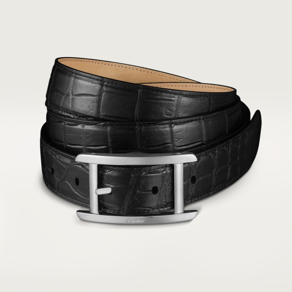 Belt, Tank Black crocodile skin, palladium-finish buckle