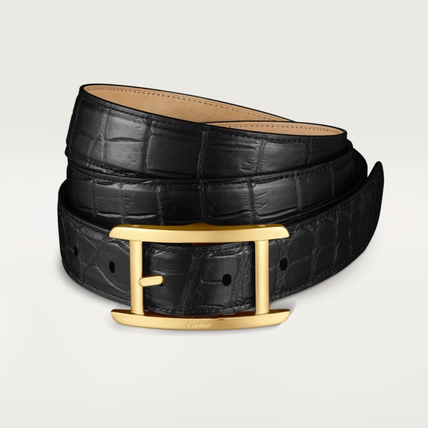 Belt, Tank Black crocodile skin, gold-finish buckle