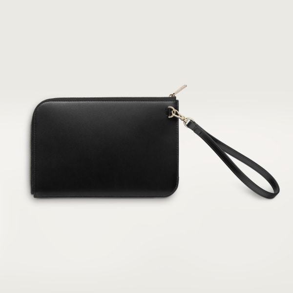 Pouch small model, C de Cartier Black calfskin, gold and black enamel finish