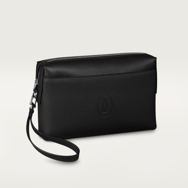 Square Pouch, Must de Cartier Black calfskin, palladium finish