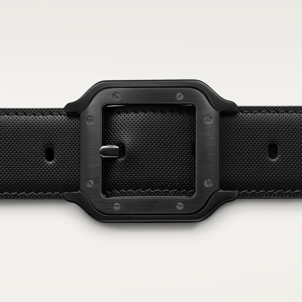 Belt, Santos de Cartier Black cowhide, black PVD-finish buckle