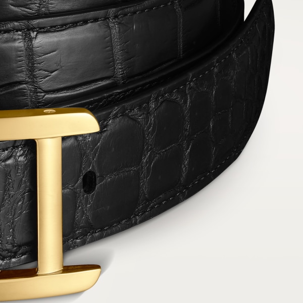 Belt, Tank Black crocodile skin, gold-finish buckle