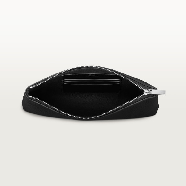 Pouch small model, Must de Cartier Black calfskin, palladium finish