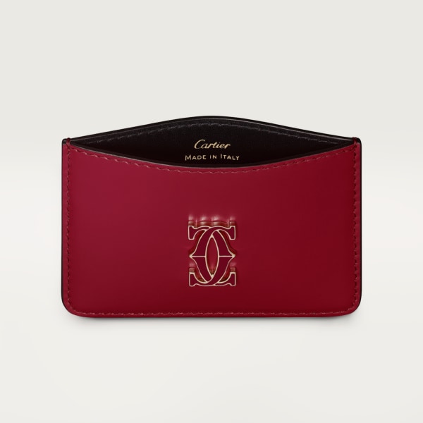 Simple card holder, C de Cartier Cherry red calfskin, gold and cherry red enamel finish