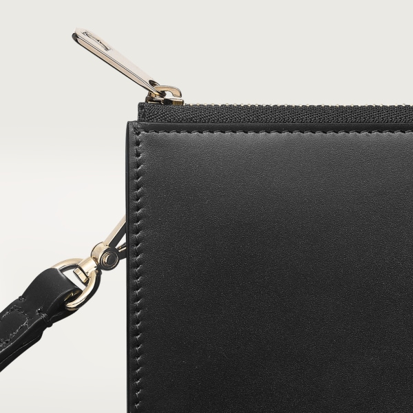 Pouch small model, C de Cartier Black calfskin, gold and black enamel finish