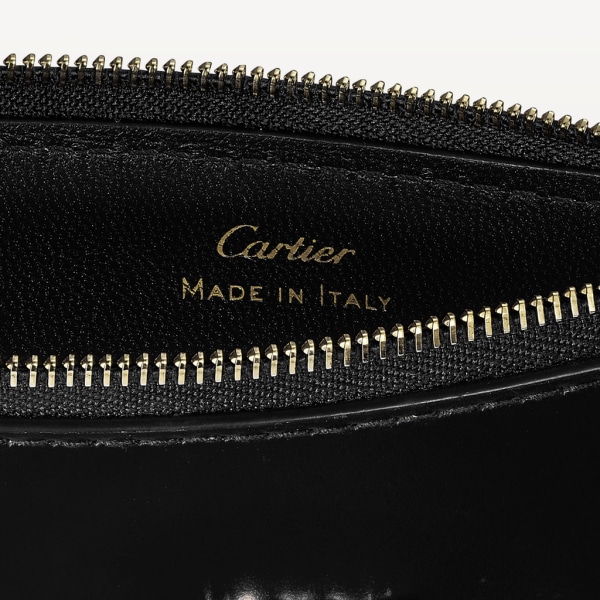 Zipped card holder, C de Cartier Black calfskin, gold and black enamel finish