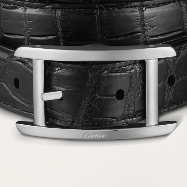 Belt, Tank Black crocodile skin, palladium-finish buckle