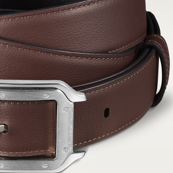 Belt, Santos de Cartier Black cowhide, palladium-finish buckle