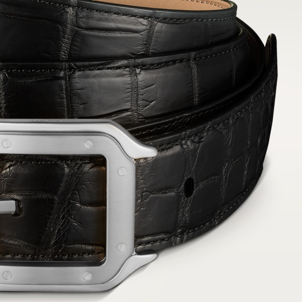 Belt, Santos de Cartier Black crocodile skin, palladium-finish buckle