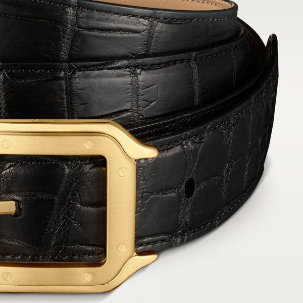 Belt, Santos de Cartier Black crocodile skin, gold-finish buckle