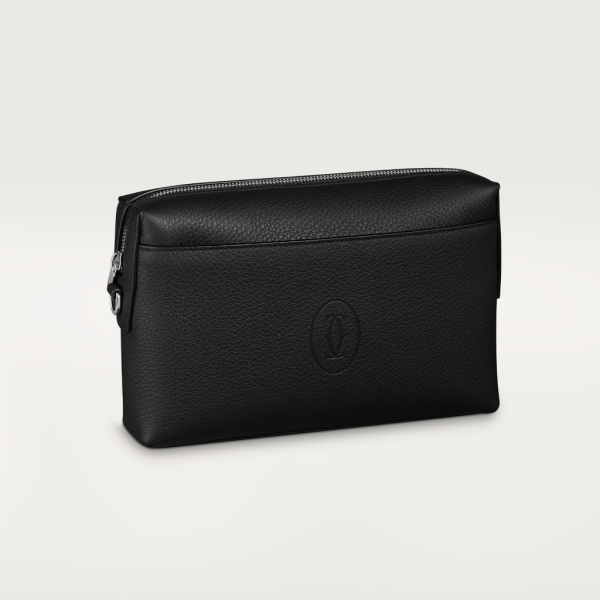 Square Pouch, Must de Cartier Black calfskin, palladium finish