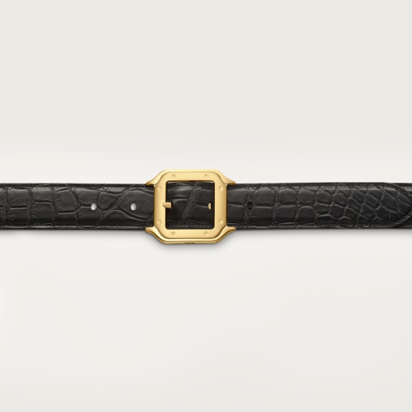 Belt, Santos de Cartier Black crocodile skin, gold-finish buckle