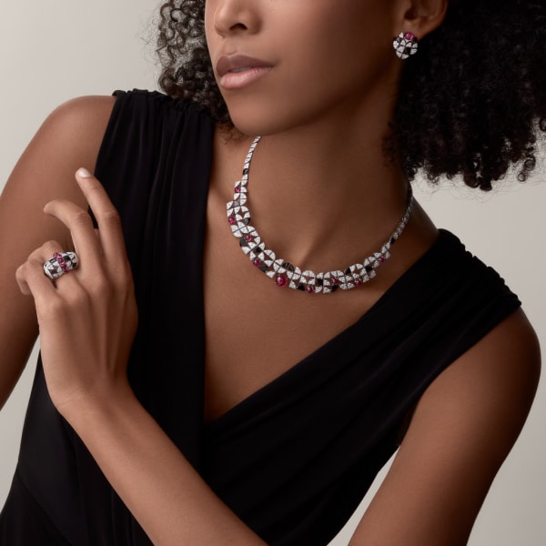 Beautés du Monde necklace White gold, rubellite, onyx, diamonds