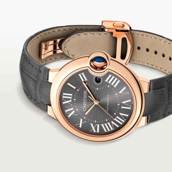 Ballon Bleu de Cartier watch 40 mm, automatic movement, 18K rose gold, leather