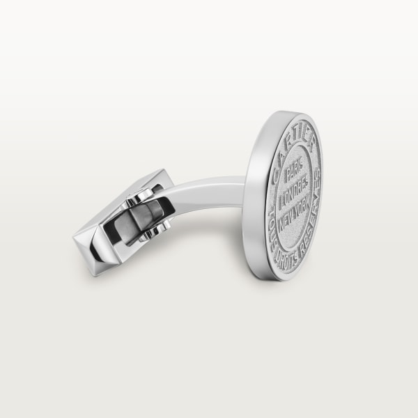 Double C de Cartier cufflinks with silver Stamp motif. Sterling silver, palladium finish