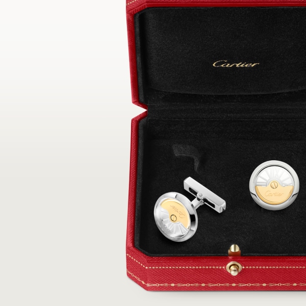 Oscillating weight cufflinks Palladium-finish sterling silver, solid gold, sapphire crystal