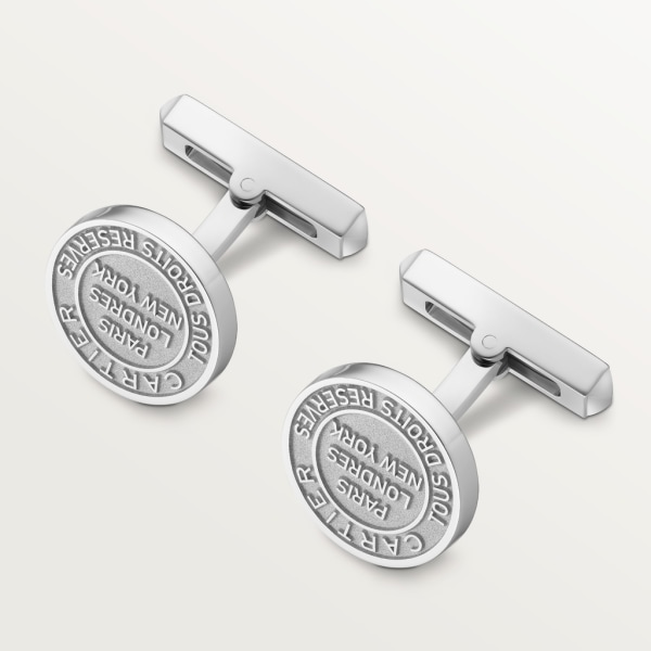 Double C de Cartier cufflinks with silver Stamp motif. Sterling silver, palladium finish