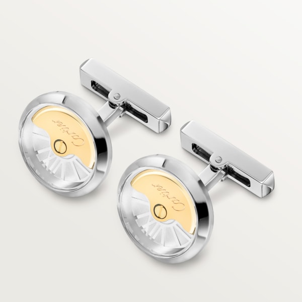 Oscillating weight cufflinks Palladium-finish sterling silver, solid gold, sapphire crystal