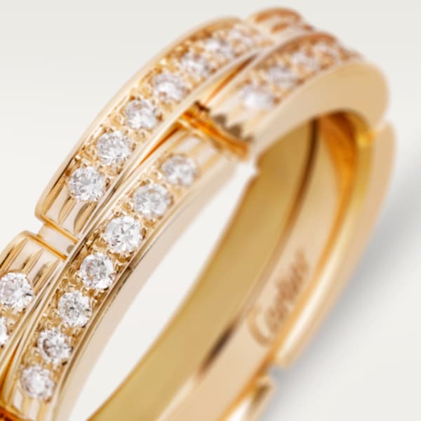 Maillon Panthère fine wedding ring, 2 half diamond-paved rows Yellow gold, diamonds