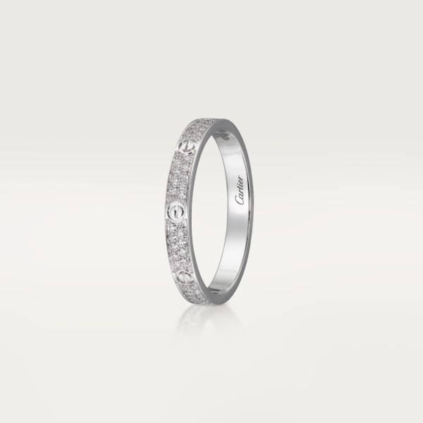 Love ring, mini model, paved White gold, diamonds