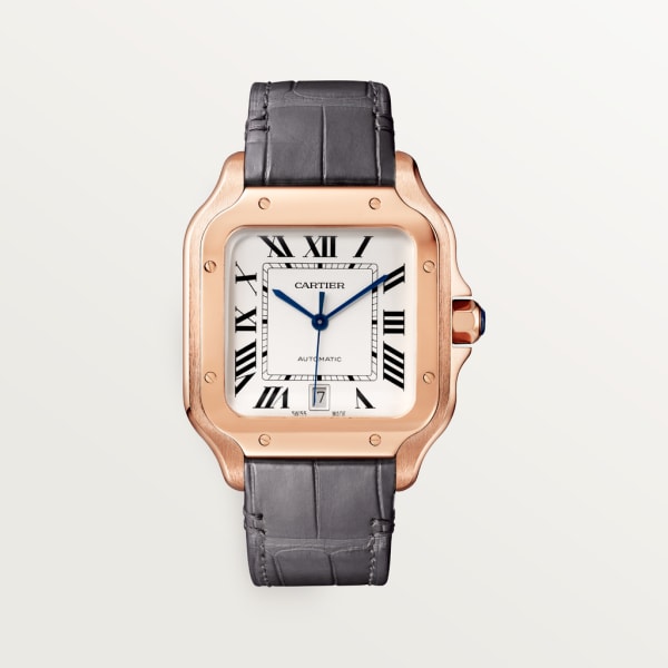 Santos de Cartier watch Large model, automatic movement, rose gold, 2 interchangeable leather bracelets