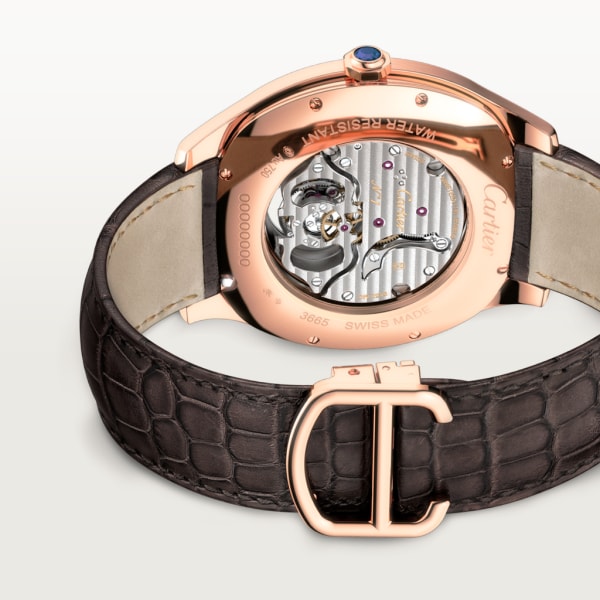 Drive de Cartier Flying Tourbillon watch Large model, hand-wound mechanical movement, rose gold, leather