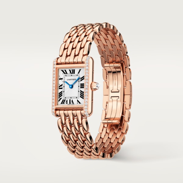 Tank Louis Cartier watch Small model, hand-wound mechanical movement, rose gold, diamonds