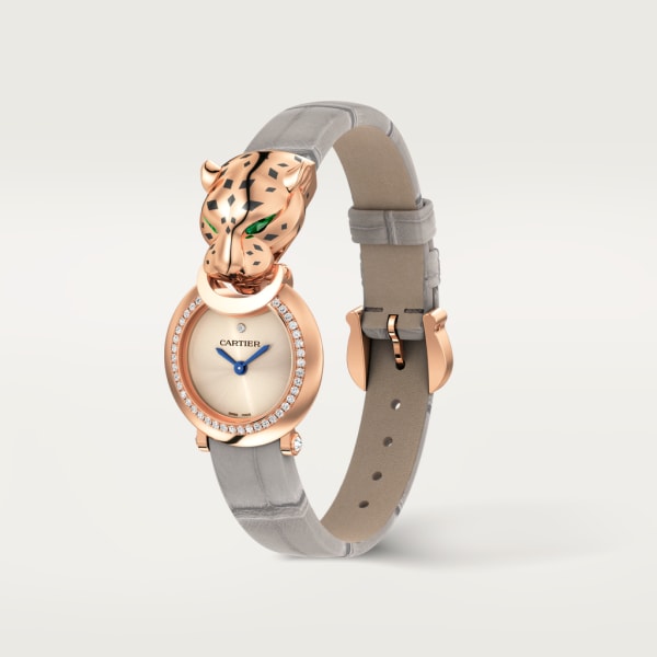 La Panthère de Cartier watch Small model, quartz movement, rose gold, diamonds, leather