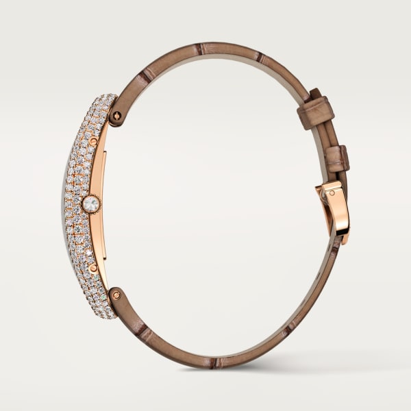 Baignoire Allongée watch Medium model, hand-wound mechanical movement, rose gold, diamonds