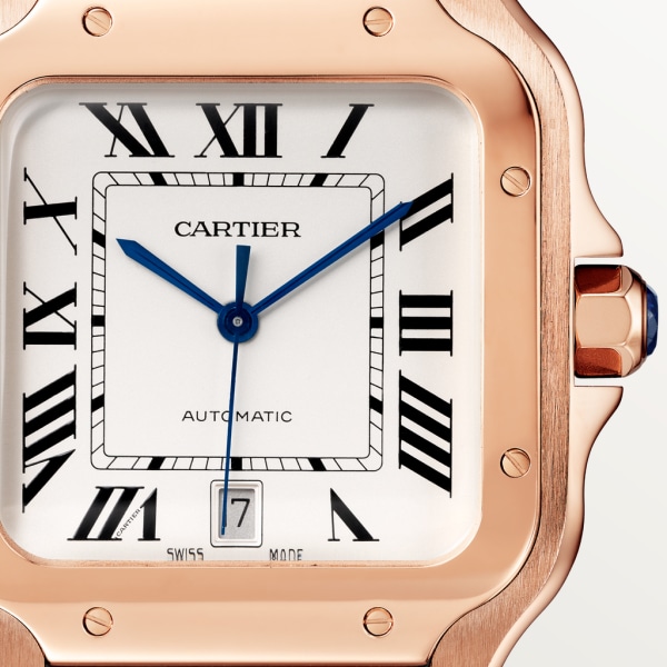 Santos de Cartier watch Large model, automatic movement, rose gold, 2 interchangeable leather bracelets